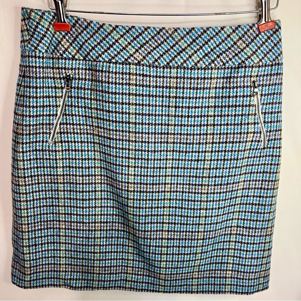 New Talbots Women Blue Gray Black Tweed Mod Wool Blend Skirt 10 Lined Zip